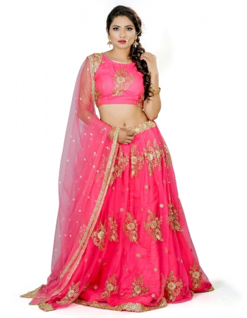 Pink Color Net Lehenga Choli With Dupatta