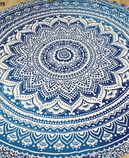 OMBRE ROUNDIE COTTON HIPPIE TAPESTRY ROUND BEACH TOWEL YOGA MAT PICNIC