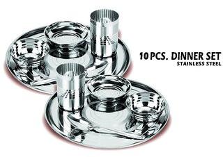 Round Stainless Steel 10 Pcs Dinner Set, for Home Use, Feature : Durable, Fine Finished, Light Weight