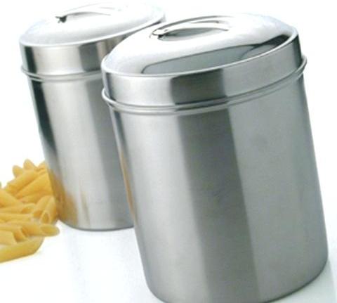 Round Polished Canisters with Steel Covers, for Storage Use, Pattern : Plain