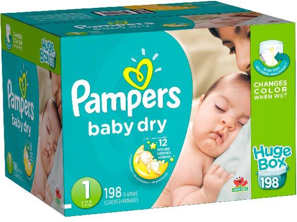 Pampers Baby Dry Diapers, Size 1, 198 Diapers