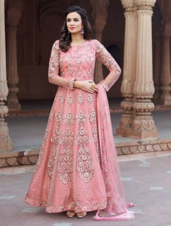 Embroidery Work Reception Wear Net Anarkali Suits