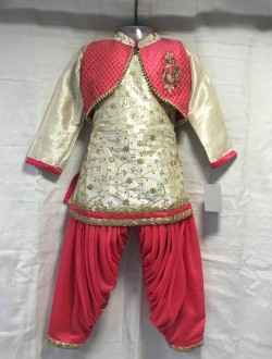 Golden Silk Casual Wear Embroidery Work Kids Patiala Style