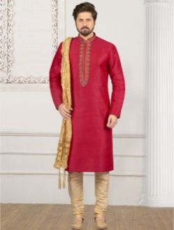 Neck Embroidery Work Banarasi Silk Kurta Pajama