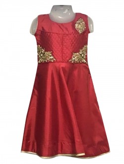 Party Wear Embroidery Work Kids Gown, Color : Red