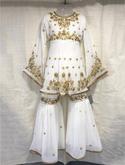 Wear Embroidery Work Kids Sharara Style, Color : White
