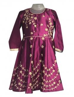 Silk Party Wear Embroidery Work Kids Gown