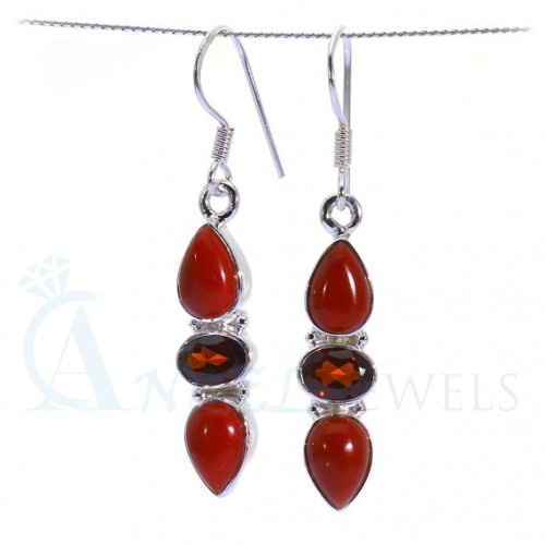 925 Sterling Silver garnet earrings, Shape : drop