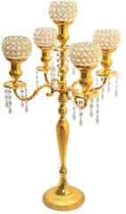 5 Arm Gold Candelabra with Crystal Votives and Dangles