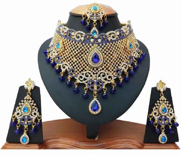 Gold Plated Party Wear Handmade Ethnic Zircon Necklace set