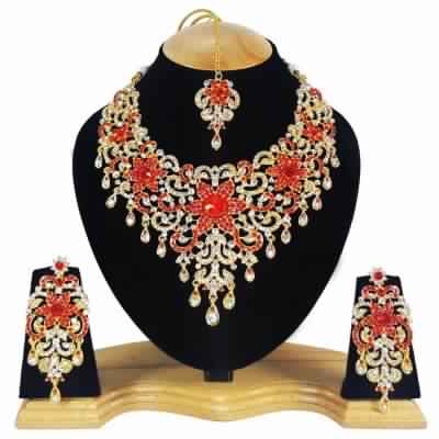 Party wear Zerconic Ethnic Necklace Set In Red