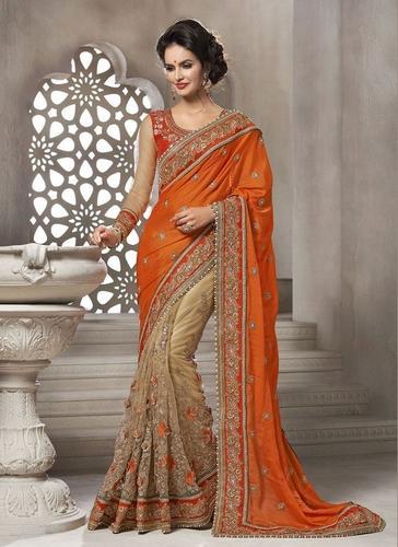 Embroidered Georgette Party Wear Saree, Technics : Woven