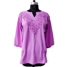 SR Exports Poly crepe chicken embroidered tunic top, Feature : Breathable, Eco-Friendly, Plus Size