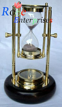 Brass Hanging Sand Timer with Wooden Base