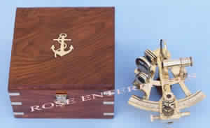 Brass Nautical Sextant with Wooden Box