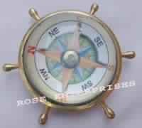 Nautical Brass Ship Wheel Open Face Compass