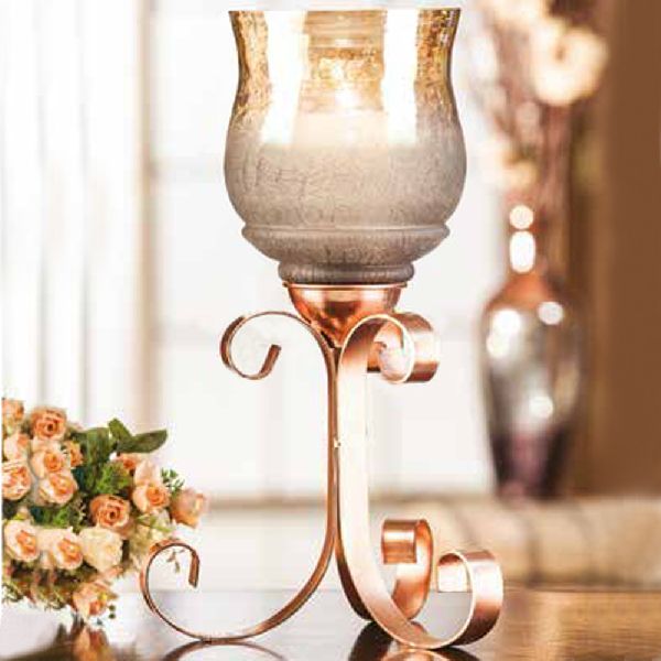 GLASS AND IRON METAL HURRICANE LAMP