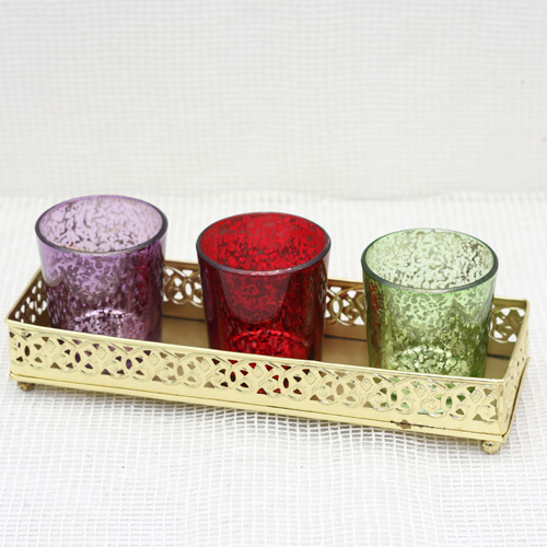 VOTIVES WITH METAL TRAY