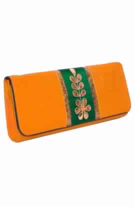 Tangy Orange Gota Flower Work Clutch