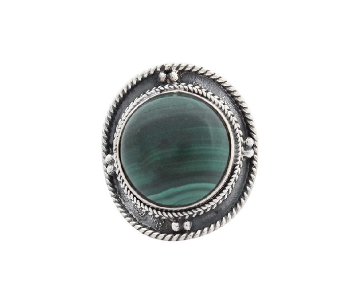 Round Green Stone Silver Ring
