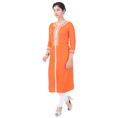 Plain Rayon Embroidered Kurti, Technics : Machine Made