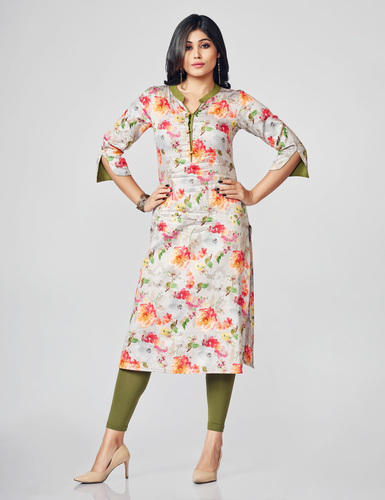 Straight Cut Printed Kurti, Size : L, M, XL