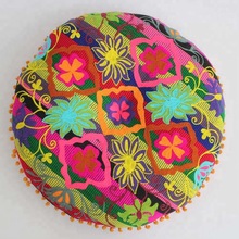 Hand Embroidery Round Floor Cushion, For Beach, Bedding, Car Seat, Chair, Christmas, Decorative, Home