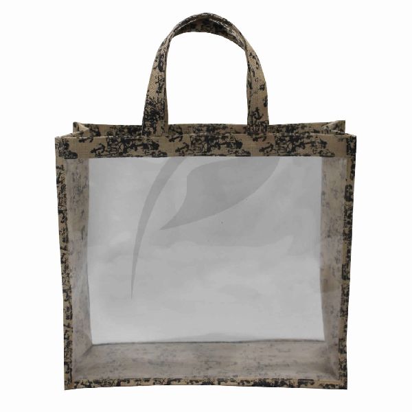 WINDOW BAG WITH JUTE HANDLE, Feature : Re-useable, Bio-degradable, Eco-Friendly