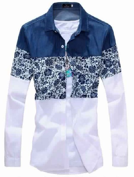 MENS FLOWER PATCHWORK LONG SLEEVE SHIRTS