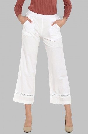 White Plain Cotton Straight Pant