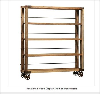 Wood Display Shelf On Iron Wheels