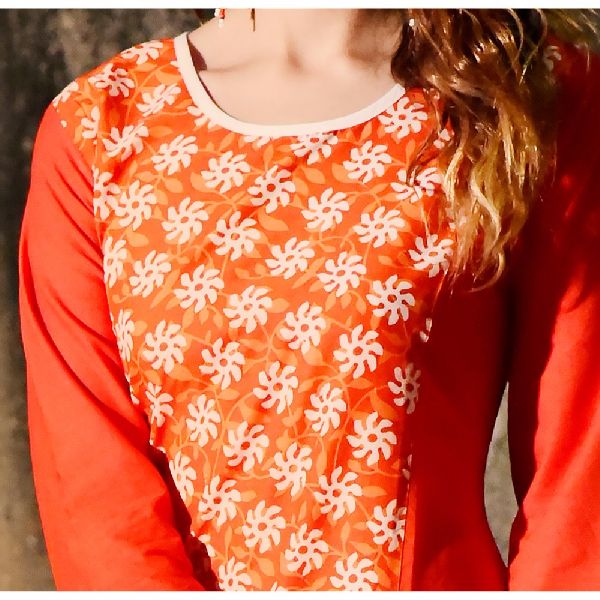 Stylish Designer Orange Cotton Kurti, Size : M, XL, XXL