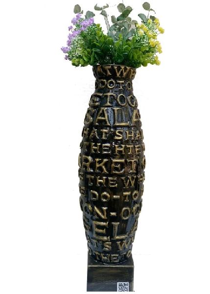 Alphabet Embossed Vase In Metallic Brown