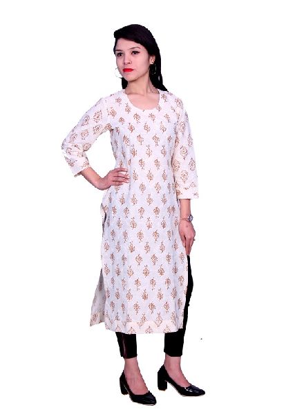 Printed Cream Cotton Kurti, Occasion : Casual Wear