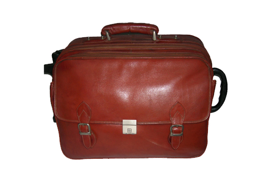 Brown color genuine leather trolley bag