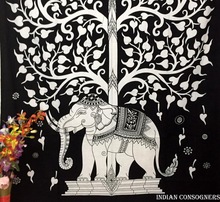 Modern Twin Elephant Under Tree Tapestry, Size : 60