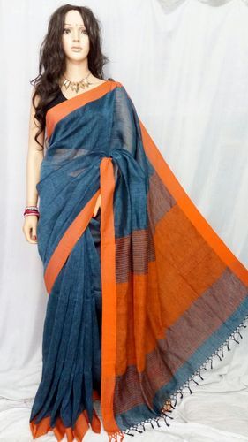 Cotton Linen Saree, for Easy Wash, Shrink-Resistant, Pattern : Plain