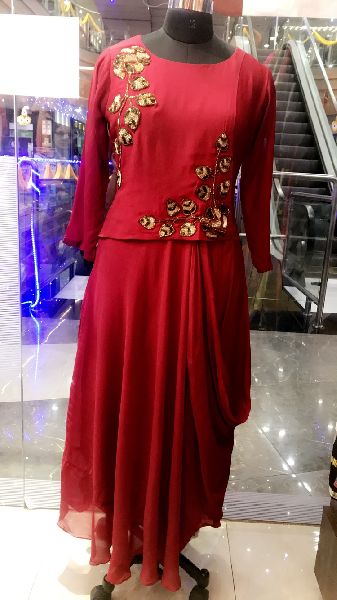 Leaf Cutwork Embroidered Dress, Size : All Sizes