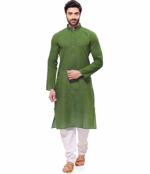 Green Solid Plain Mens KUrta, Supply Type : In-Stock Items