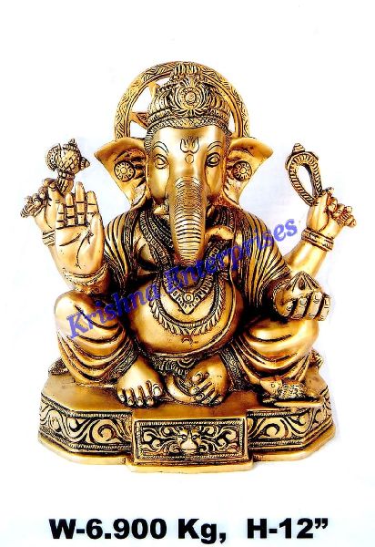 KRISHNA ENTERPRISES Polished Brass Ganesh Statue, for Home, Hotel, House, Shop, Pattern : FINE