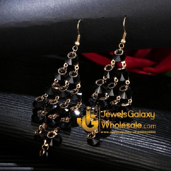 Gold Plated Black Crystal Drop Earrings
