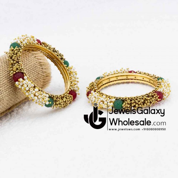 Gold Plated Multicolour Pearl Bangles