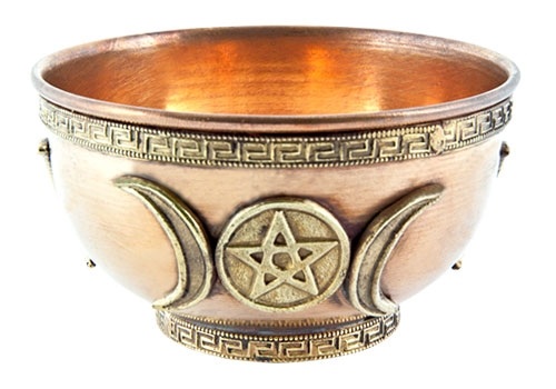 Triple Moon Pentacle Copper Offering Bowl, Features : Attractive Designs