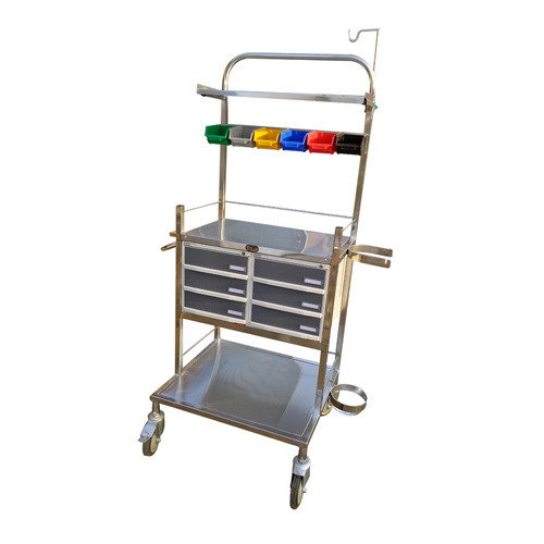 Stainless Steel Crash Cart Trolley, for Hospitals, Clinics, Feature : Good Quality