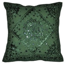 Madhu international Square 100% Cotton Embroidered Cushion Cover, for Chair, Home, Technics : Handmade