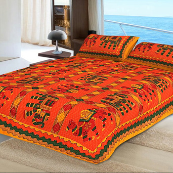 King Size Vintage Kantha Stitched Bedspread, for Home, Gift, Technics : Embroidery