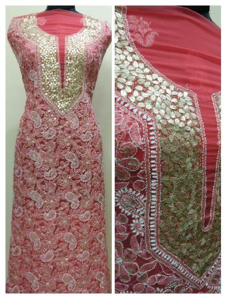 Cotton Suit with Chiffon Dupatta Dress Material