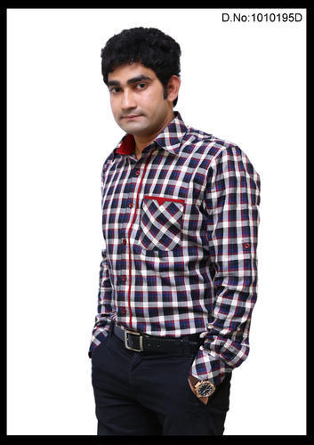 Checkered Pure Cotton Mens Designer Shirt, Size : L, XL