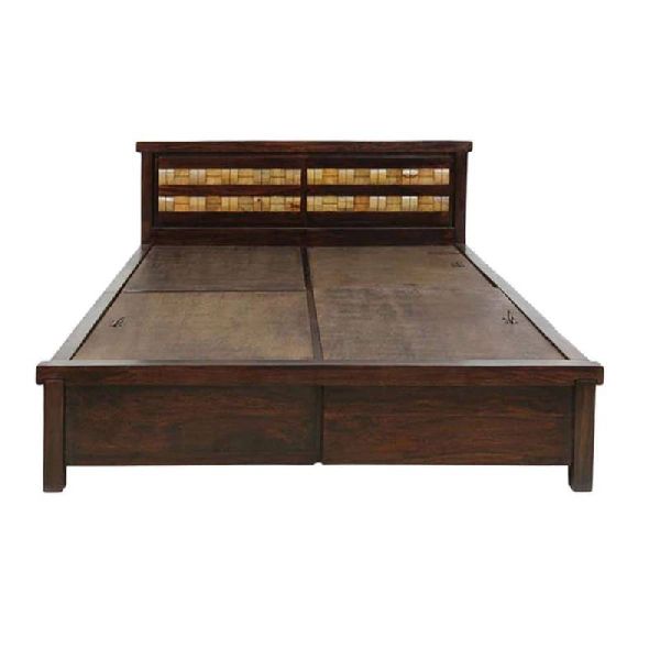 SNG Rectangle Solid Sheesham Wood Beds With Storage, Color : Walnut