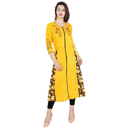 Chanderi Ladies Embroidered Kurti, Size : XL, XXL, XXXL